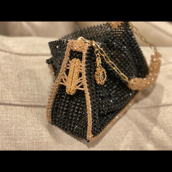 Gorgeous Black and Gold Fully Beaded Gem Clutch Shoulder Bag - Picture 6 of 14